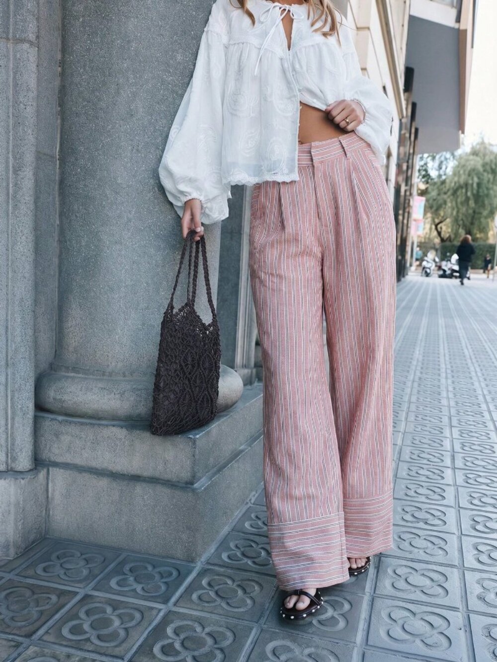 Baby Pink Casual Women's Mid Rise Long Pants - Picture 4 of 7